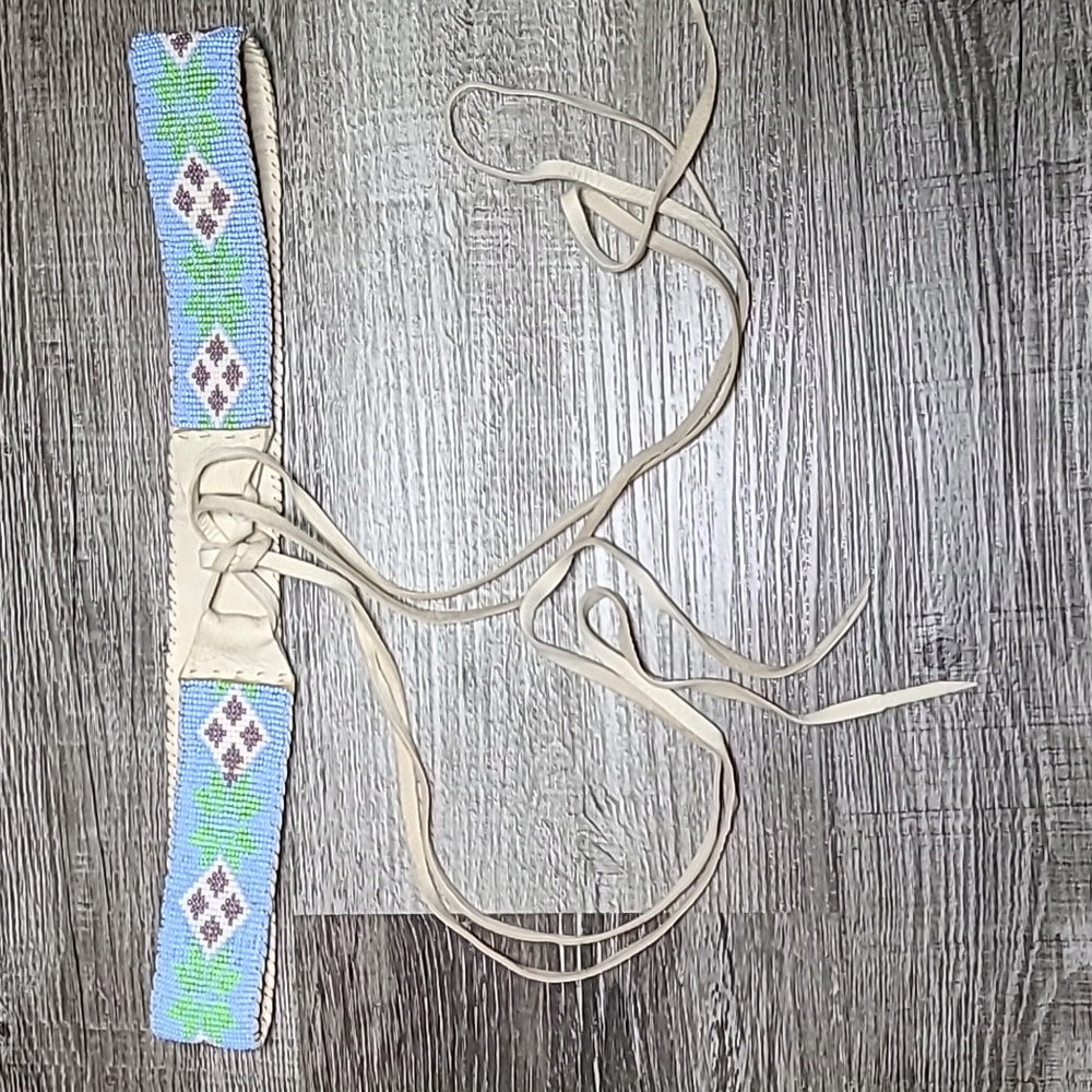 Vintage Antique Yakama Native American Beaded Leather Belt